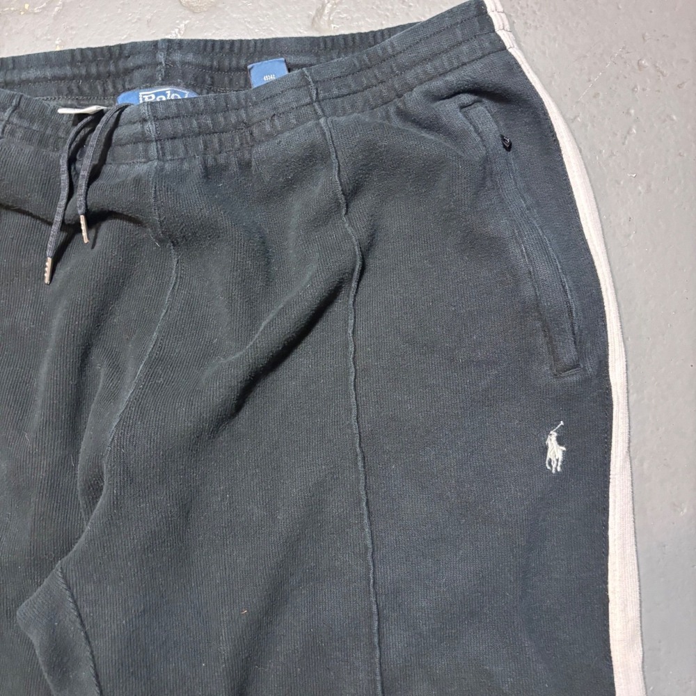 Polo Ralph Lauren Sweat Pants Mens XL Black Side Stripe Joggers Zipper Terry - Picture 3 of 9